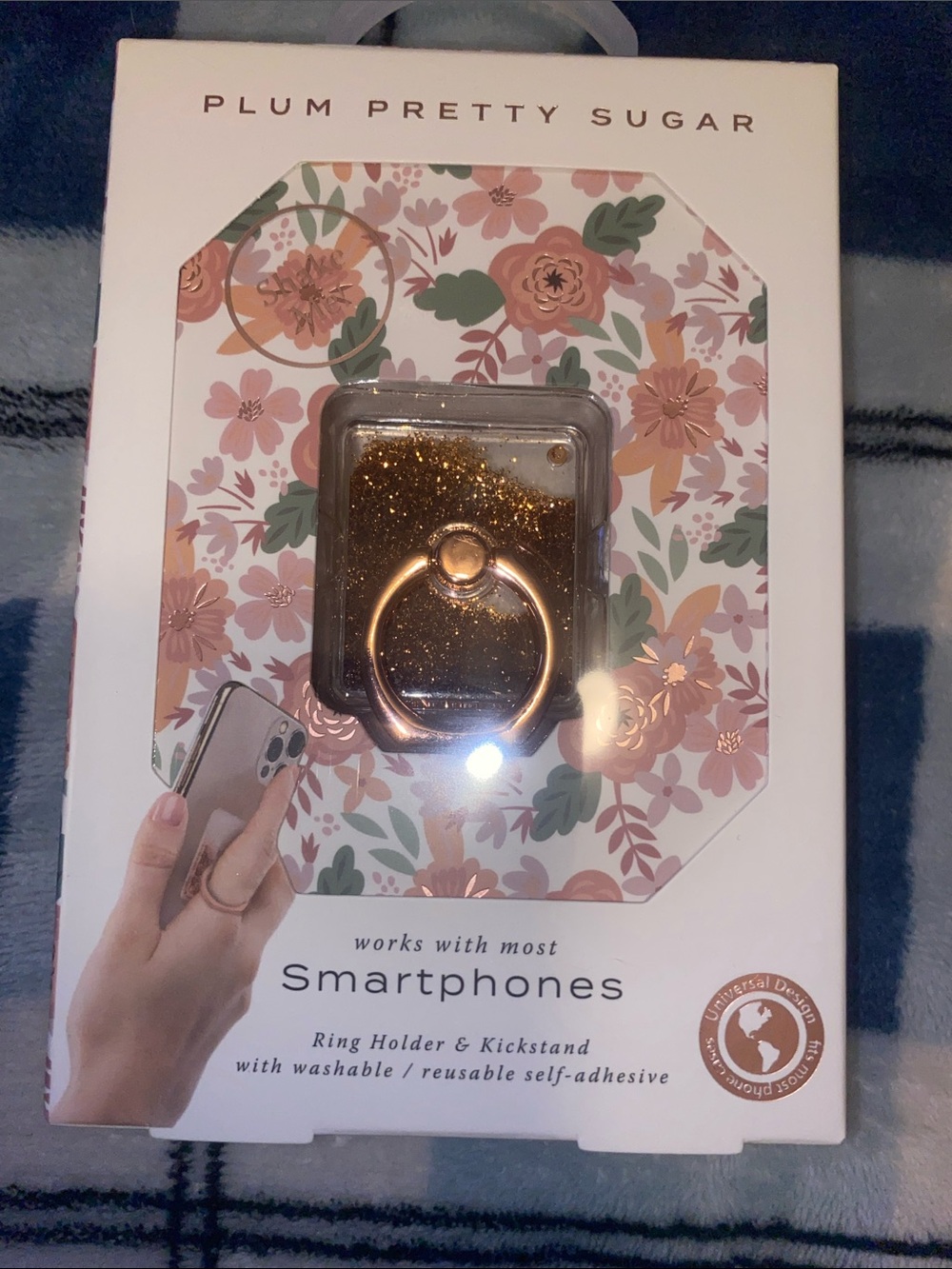 Plum Pretty Sugar Rose Gold Glitter Phone Ring Holder & Kickstand
